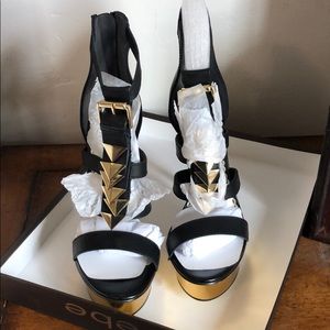 Bebe Gold Platform High Heel Sandals